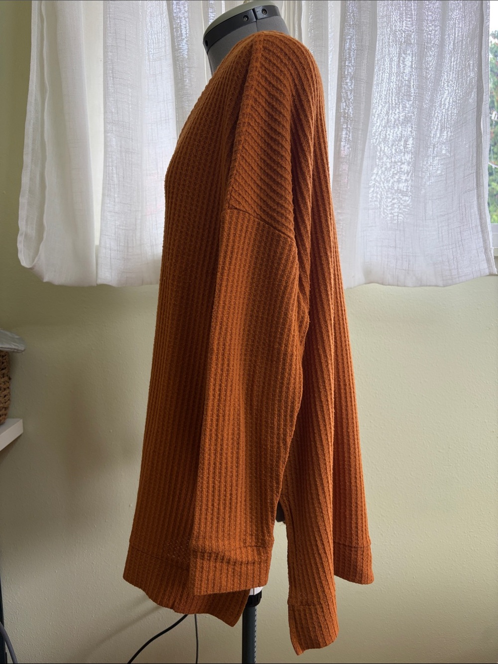 Zenana Outfitters V-Neck Waffle Knit Sweater - Burnt Orange - Picture 3 of 7